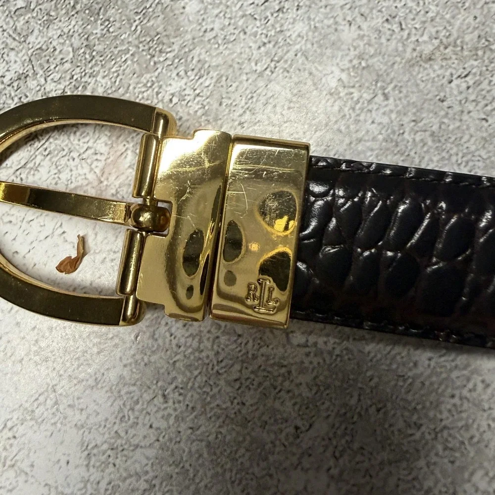 Ralph Lauren Belt Womens 36 Brown Leather Textured Skinny Gold Buckle Dress